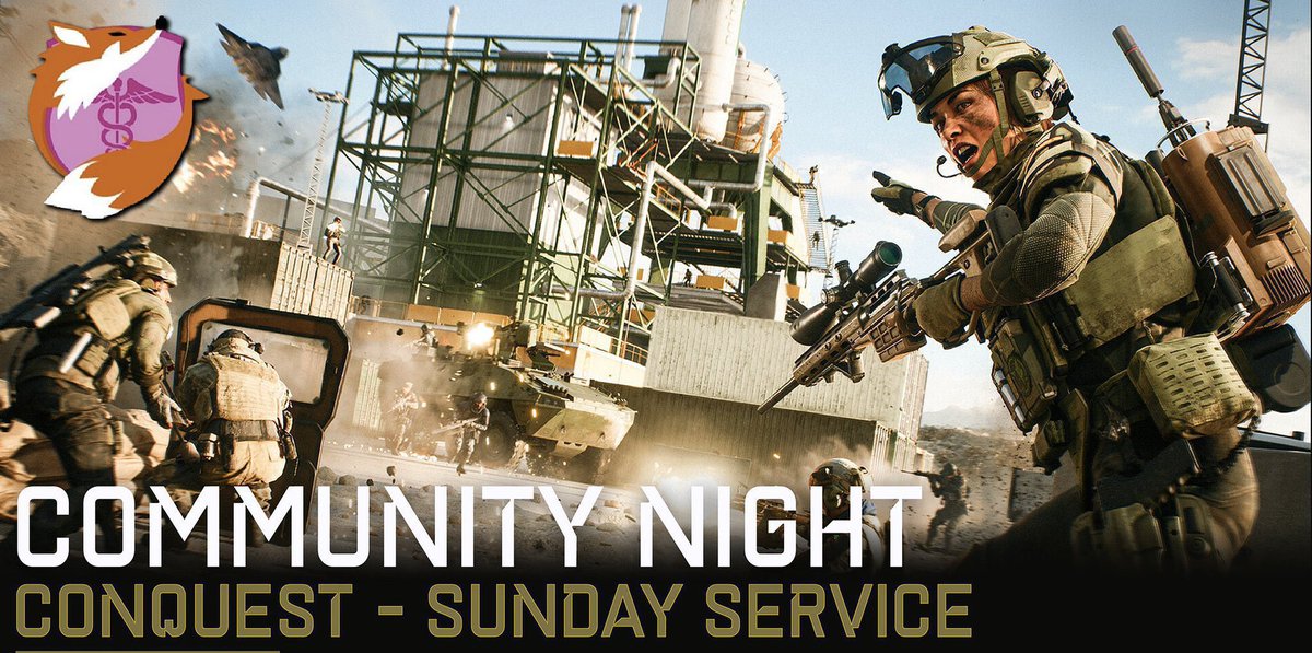 Ello! Battlefield 2042 Community Event #SundayService will be kicking off at 8pm BST, grab your squad and join in on the action. 📍Battlefield Portal Server name: CONQUEST - SUNDAY SERVICE Rotation suggestions welcome✨