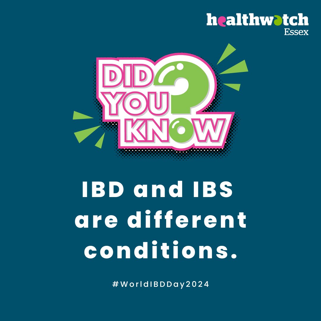 Did you know that IBD and IBS are different conditions? IBD is characterised by inflammation and damage to the gut, and IBS is irregular bowel movements, abdominal pain, and gas. Read more about IBD, and how it can affect pregnancy: healthwatchessex.org.uk/2024/05/markin… #WorldIBDDay2024