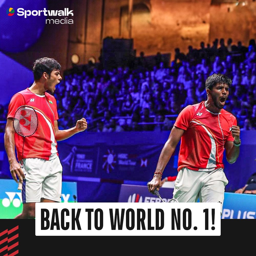 🔥🏸 𝗧𝗘𝗟𝗟 𝗧𝗛𝗘𝗠, 𝗧𝗛𝗘𝗬 𝗥 𝗕𝗔𝗖𝗞! Satwik-Chirag pair reclaim the No. 1️⃣ spot in the Men's Doubles World Rankings after their Thailand Open 2024 victory. 👉🏻 Follow @sportwalkmedia for the latest updates on Indian sports. @Media_SAI @BAI_Media @BadmintonJust