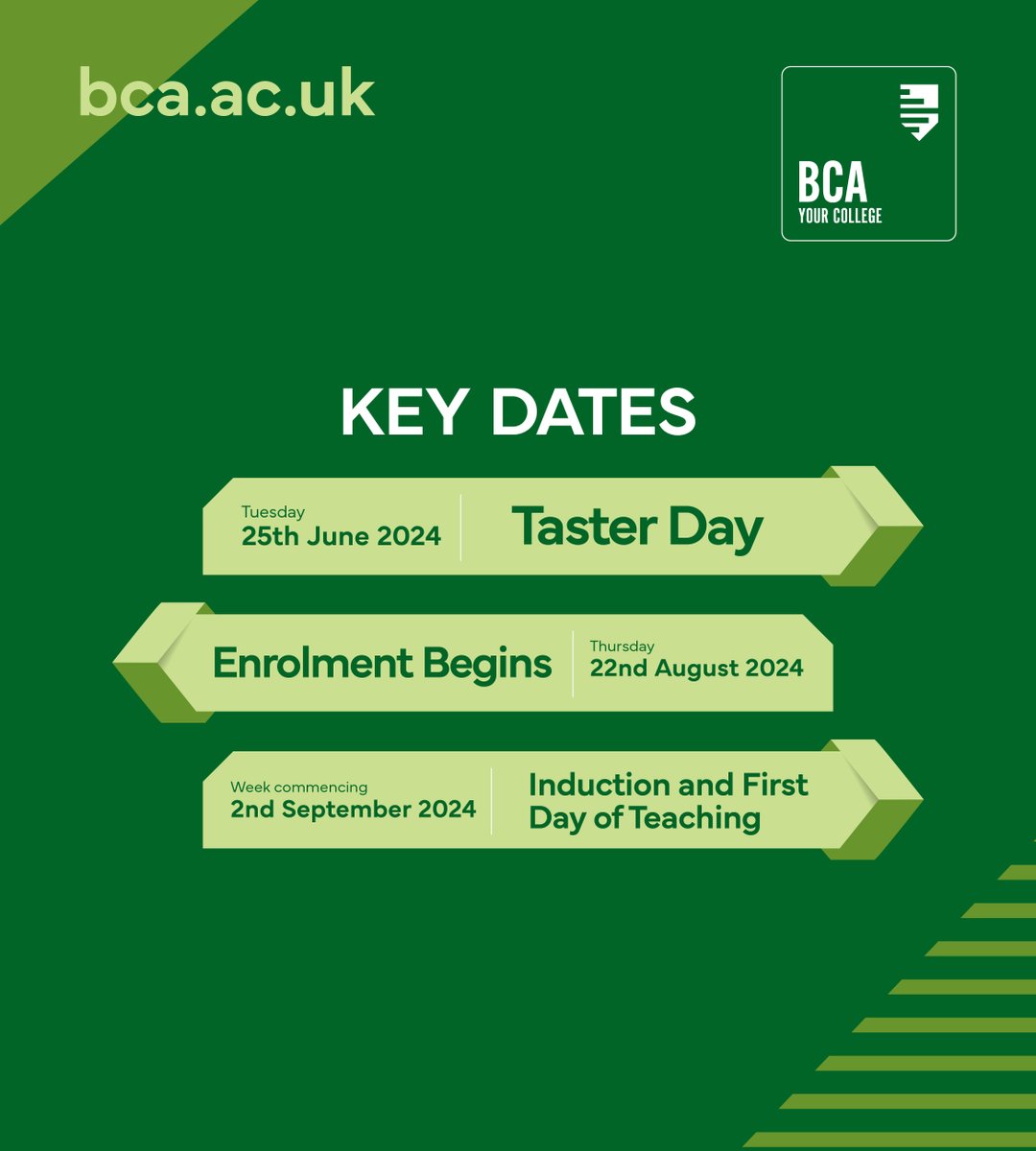 Calling all GCSE students! Mark your calendars with our key dates for a smooth journey. #College2024 #GoodLuck #BCA