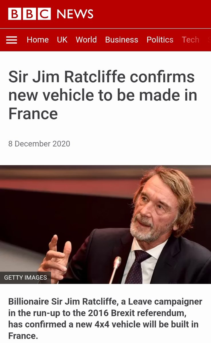Britain's richest man, Brexiter Sir Jim Ratcliffe, moved to Monaco to save £4bn in tax. And set up his new car factory in France rather than in Bridgend. So much for the patriotism of the Brexiters.