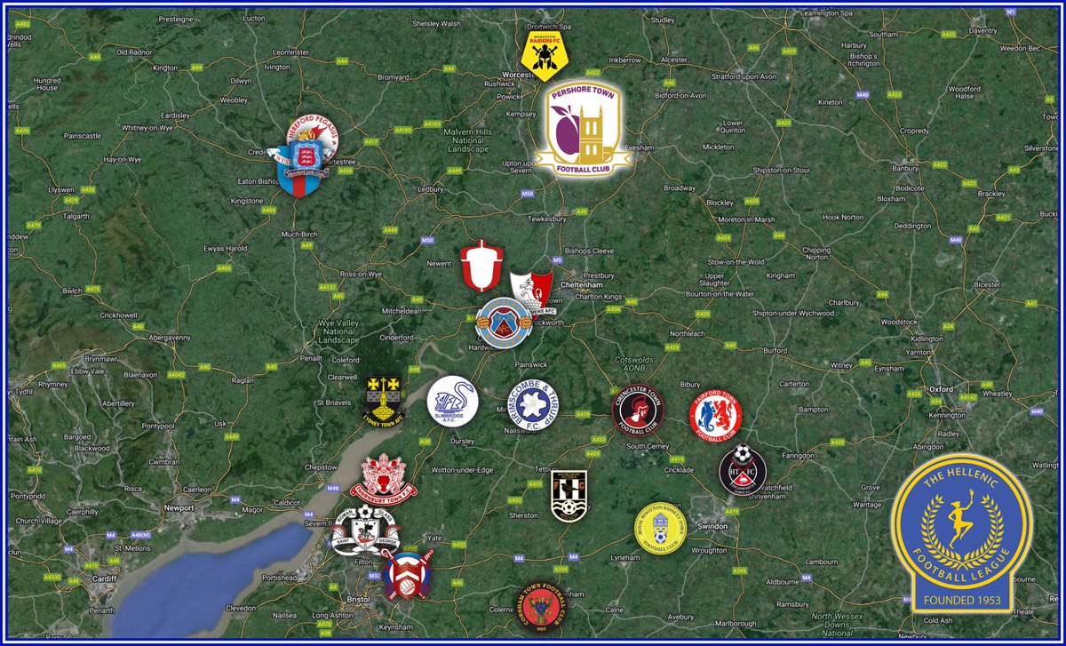 MAPPED OUT | The nineteen teams that we'll face during the 2024/25 Season in the @HellenicLeague Premier Division. A bit congested over in Hereford with @WestieldsFC1, @HerefordPegasus and @HfdLadsClubFC. As ever, this map is subject to any appeals.