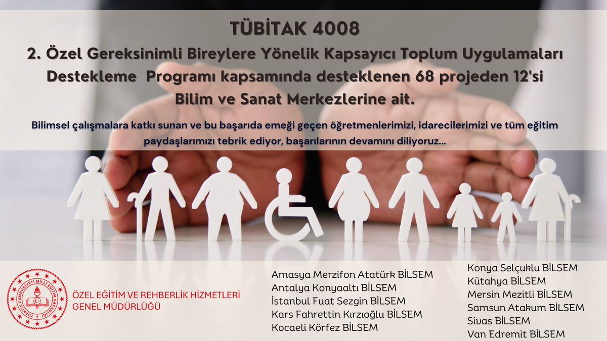 📢 TÜBİTAK 4004, TÜBİTAK 4005 ve TÜBİTAK 4008 kapsamında bilimsel çalışmalar sunarak desteklenmeye hak kazanan Bilim ve Sanat Merkezlerimizi kutluyoruz. 👏👏👏 🪩 ➡️ meb.ai/UenX106 #MustafaOtrar @MebOrgm