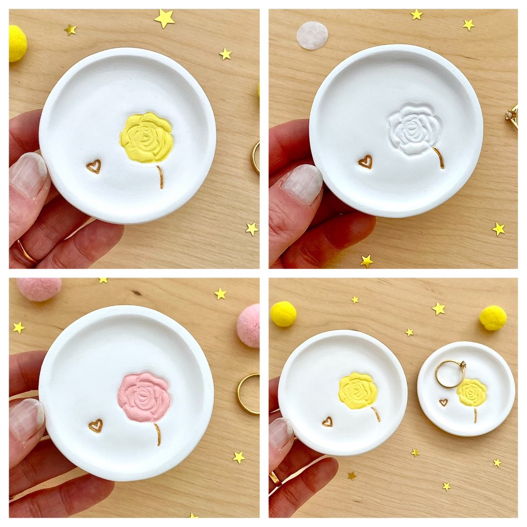 Lots of lovely personalised rose ring dishes in my shop for Summer and Wedding Season! Do you like white, pink or yellow best? 🌼🌸🤍 #UKGiftAM #UKGiftHour #giftideas #giftsforher #personalisedgifts #NatureLover #etsygifts #shopindie #SundayMorning etsy.com/shop/janebprin…