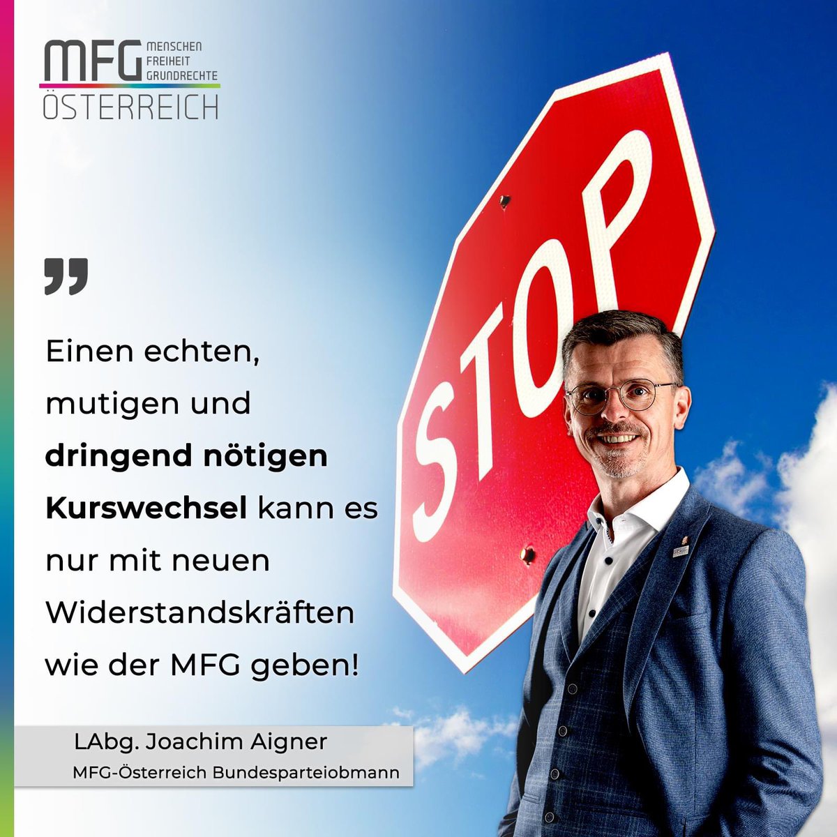 Ein “Weiter so!” wird es mit der #MFG nicht geben! Die Vergangenheit hat gezeigt, dass ein echter #Kurswechsel mit den bestehenden Systemparteien nicht möglich ist - egal, in welcher Konstellation regiert wird. Für eine Neuausrichtung der Politik braucht es starke Kräfte wie uns.