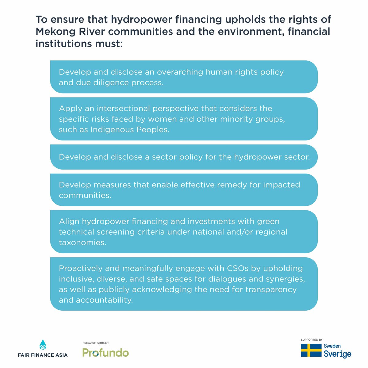 Due to their lending and investment power, #financialinstitutions are in a key position to ensure that #hydropower projects in the #Mekong region uphold the #humanrights of communities #women & the environment.

FFA's new report outlines what FIs can do: bit.ly/4acJ8xv
