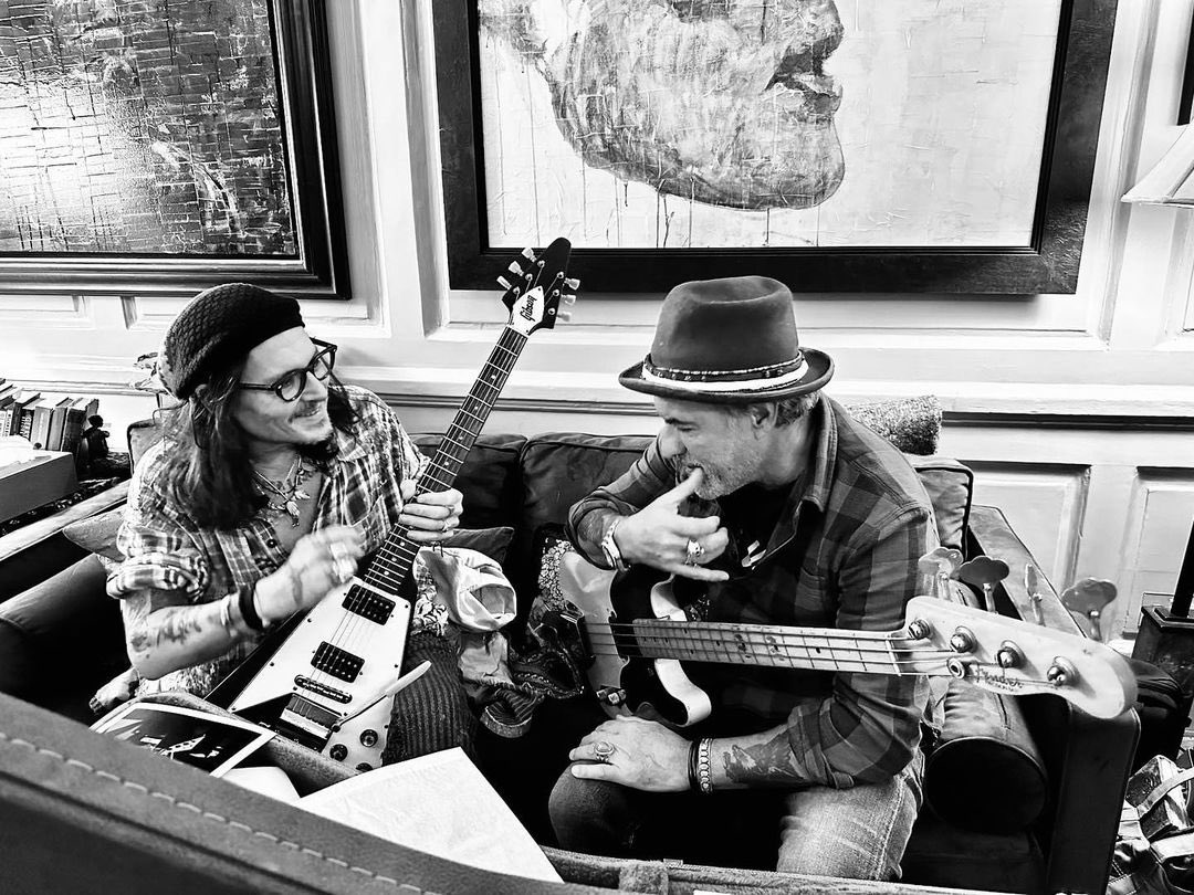 And here’s another throwback photo of god dad (#JohnnyDepp) w/ Mr. corcho rodriguez at god dad’s home in London, UK (March 1st 2024) (Repost from larocapowerstudio’s IG | @rosshalfin)