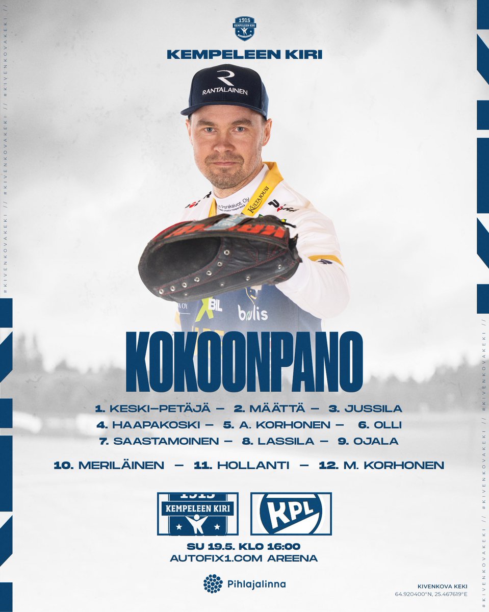 Samalla kokoonpanolla jatketaan! Koplan kimppuun hyökätään klo 16 alkaen tällä rosterilla. 👊

Kokoonpanon turvaa @Pihlajalinna 🤝

#KivenkovaKeKi #Nastajengi #Pesis