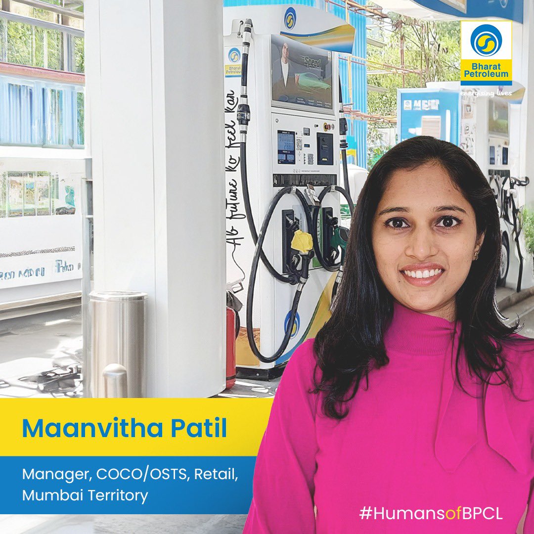 Introducing Maanvitha Patil, Manager at our flagship Company Owned & Operated Fuel Station in BKC, Mumbai's bustling commercial heart. A graduate from IIM Trichy, Maanvitha's journey with BPCL has been nothing short of transformative. 'BPCL's culture empowered me to embrace