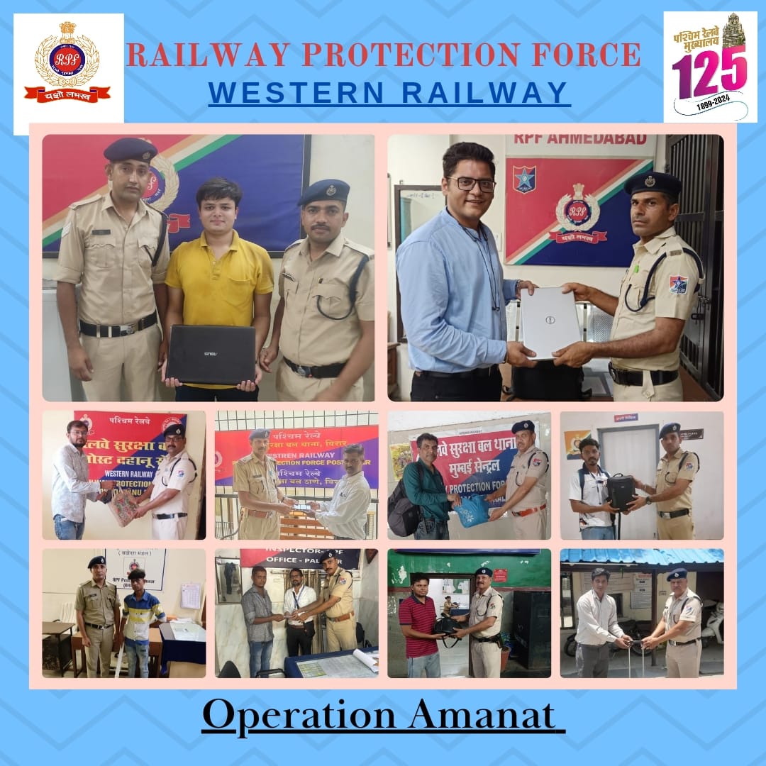 rpfwr1's tweet photo. #Operation Amanat
On May 18, 2024, alert RPF cops returned thirteen pieces of misplaced passenger luggage left behind, valued at Rs 3,47,900 in separate incidents at over WR stations. After verification handed them over to their rightful owners. @RPF_INDIA @WesternRly https://t.co/c4p7IIYOs4
