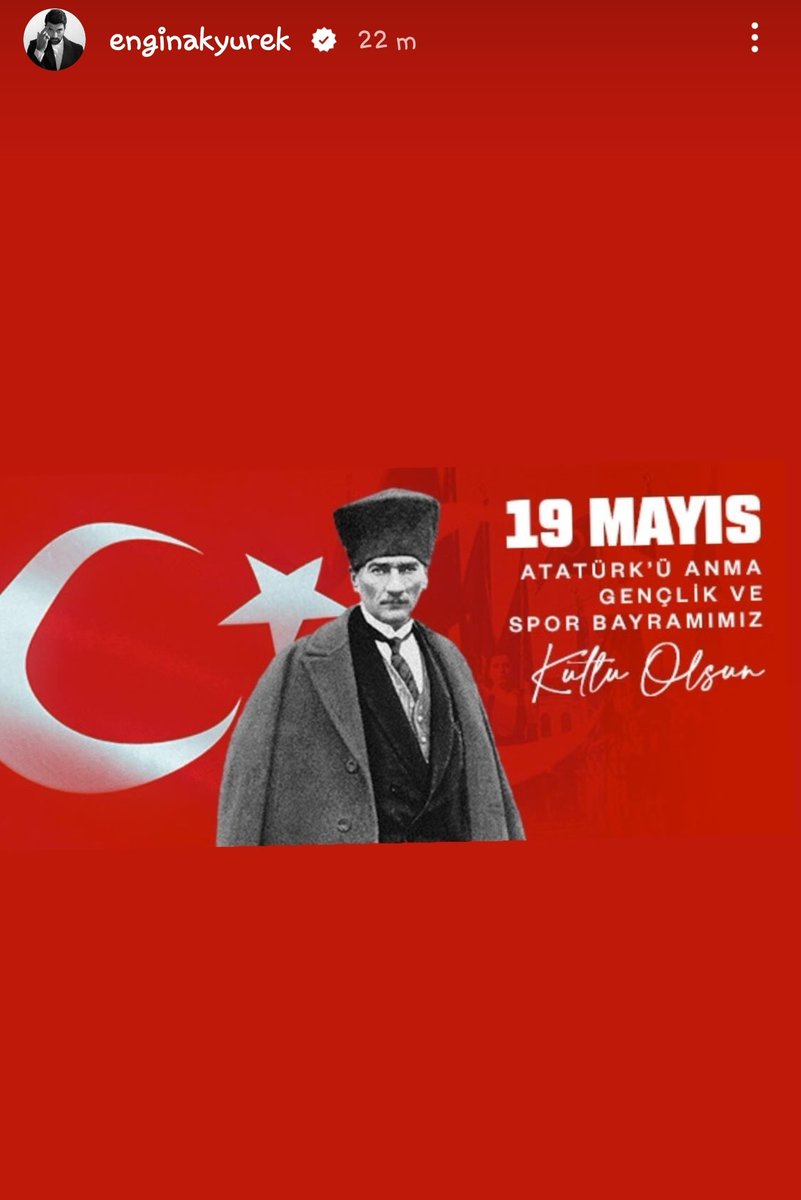 #EnginAkyürek 🇹🇷 ❤️
#AtatürküAnmaGençlikveSporBayramı
↘️
instagram.com/stories/engina…