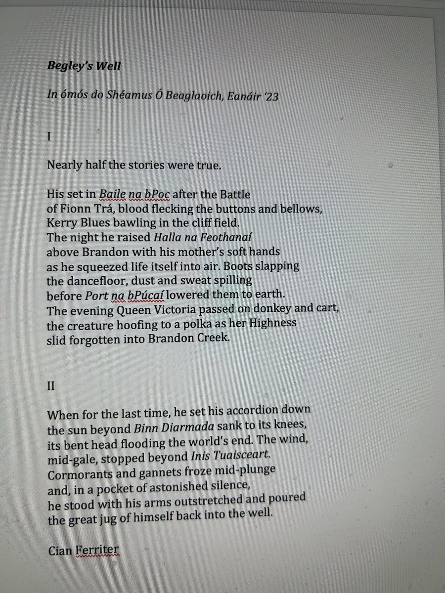 Remembering Seamus tonight on the South Wind Blows with this beautiful poem in his memory written by Cian Ferriter.