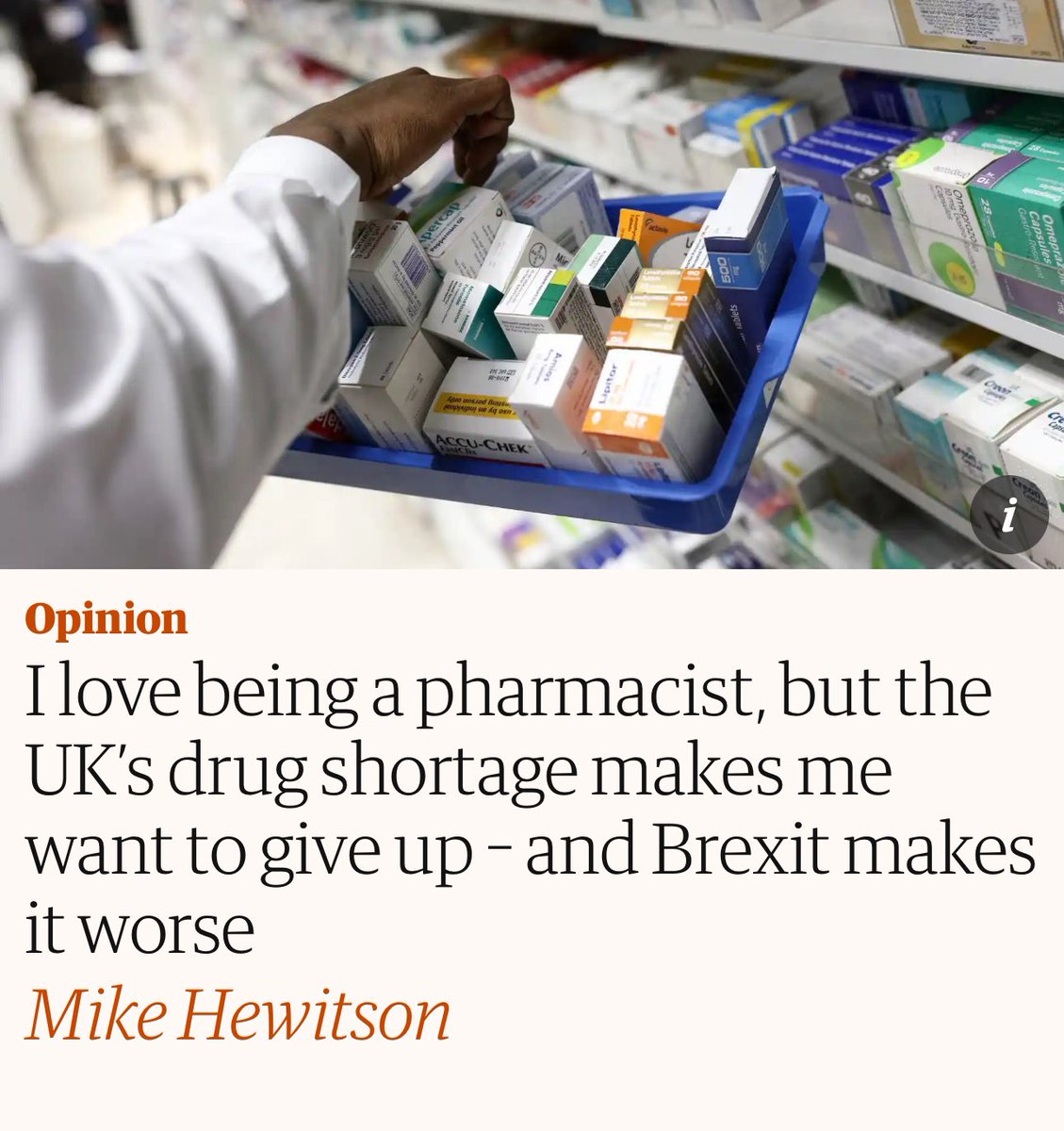 LizWebsterSBF's tweet photo. Is Brexit worth dying for?
Pharmacist from Doset had never seen things as bad as they are now for life saving medication!
“We are going through a period of rampant drug shortagesin England, caused by global shortages, the NHS’s insistence on paying unsustainably low prices for medicines and Brexit, among other things, and people are on the brink. Long gone are the days when customers could place a prescription order safe in the knowledge their life-saving medication would arrive the next day.”
“While it’s fair to say we would still experience issues with medicine supplies due to the global shortage of medicines, Brexit only makes issues worse, because the UK market is no longer part of the European trading bloc, and because of the effect of Brexit on the UK economy. As a country, we are in total denial. Perhaps there is concern about where the road to higher prices will eventually end up. But ultimately, the realpolitik here is that patients can’t get their hands on insulin – a position I never thought we would be in, not in 100 years.”
https://t.co/blFFiXBbmd