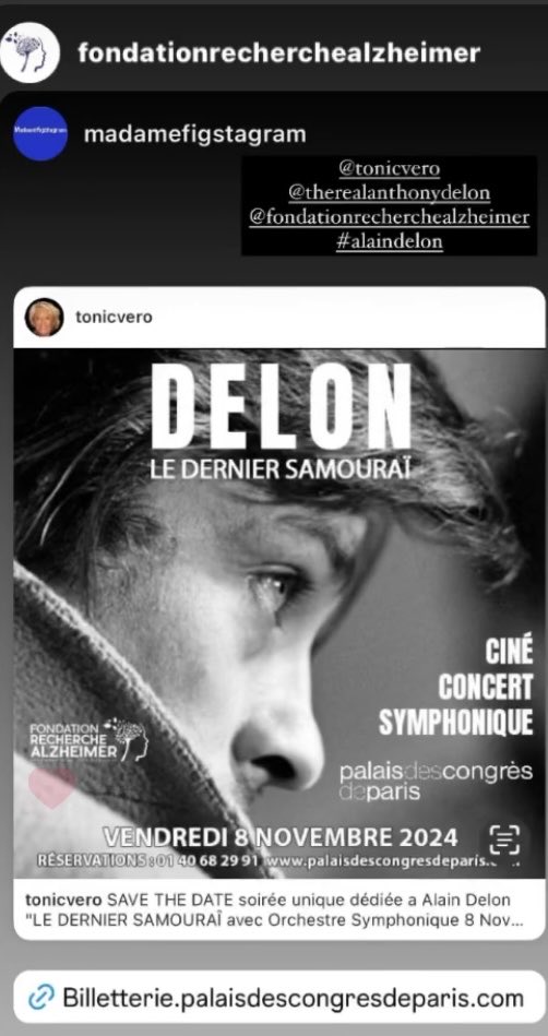 VillleDe's tweet photo. SAVE THE DATE Soirée Unique exceptionnelle le 8 Novembre au Palais des congrès Paris                  Date anniversaire d’ALAIN DELON LE DERNIER SAMOURAÏ                             Au profit de #fondationrecherchealzheimer     Merci #norbertsaada https://t.co/VYuAi8rfga