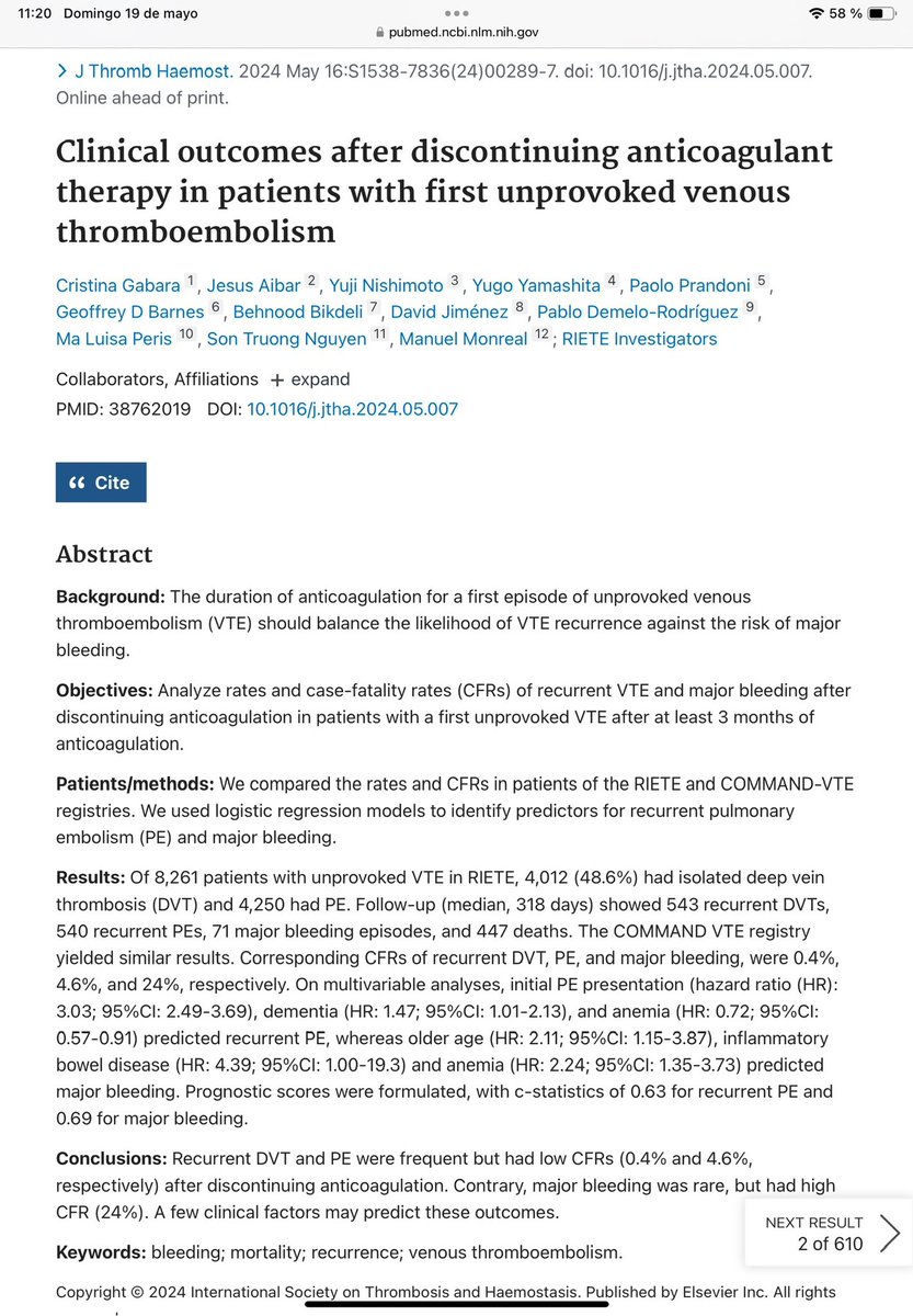 After discontinuing anticoagulation for unprovoked VTE, there were many more VTE recurrences than major bleeds But mortality due to recurrence or bleeding was similar Here: pubmed.ncbi.nlm.nih.gov/38762019/