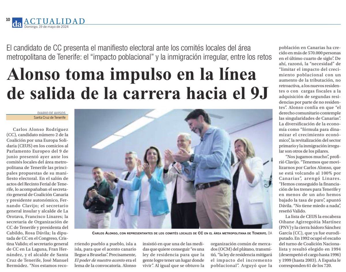 @CarlosislaUE, candidato de @coalicion, ha conseguido “aterrizar” la campaña en problemas reales de la gente, recorriendo cada pueblo, ciudad e isla de Canarias, y alejándose del espectáculo de bronca de otros, que llevan 15 años en el cargo y sólo aparecen cada 5, en campaña.