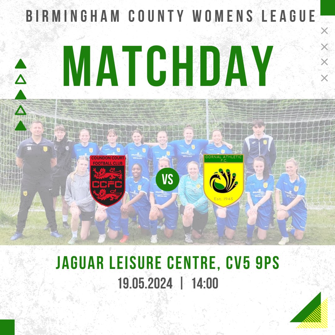 🟢🟡 Matchday 🟡🟢 The ladies go to Coundon Court Reds for 2 x 60 mins games in a double header. We can't afford to lose or draw if we want to stay in the run for 2nd place. Club house open all day, dogs allowed on a lead at all times