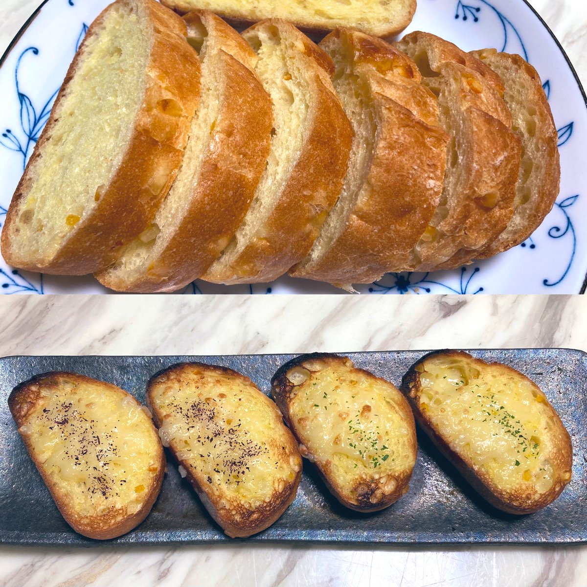 『みかん🍊パン』 本日のおやつは🍊パン280円☟ そのまま食べても柑橘系の香りが プ〜ン(～ ˘ з ˘)～ですが、4切れだけは チーズを乗せて焼きました☟ で、パセリとゆかりをパラっとじゃい！ パンがサｯクサクになりました〜👋🏻👽