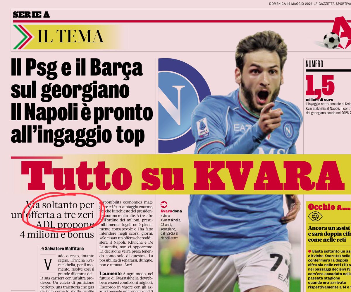 In che senso “a tre zeri”???
Che con 9.000 € mi porto a casa Kvaratskhelia?
<a href="/sampdoria/">U.C. Sampdoria</a> compralo!
#sampdoria #Kvaratskhelia