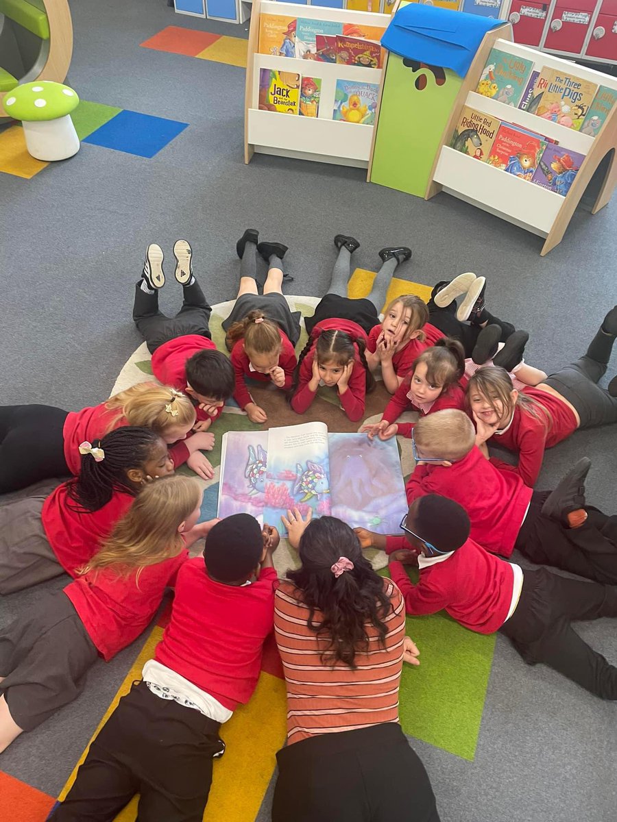 Year One enjoying a story time in the library.