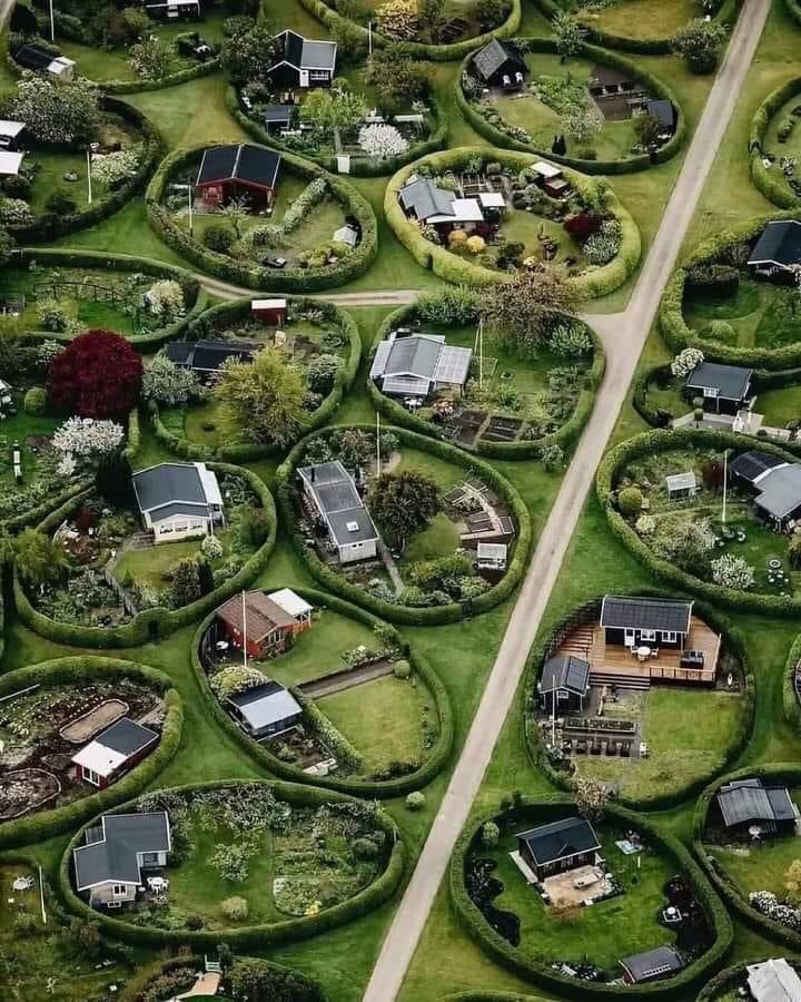 Her evin bir bahçesi ve etrafını saran ağaçlardan bir çiti vardır.

Danimarka