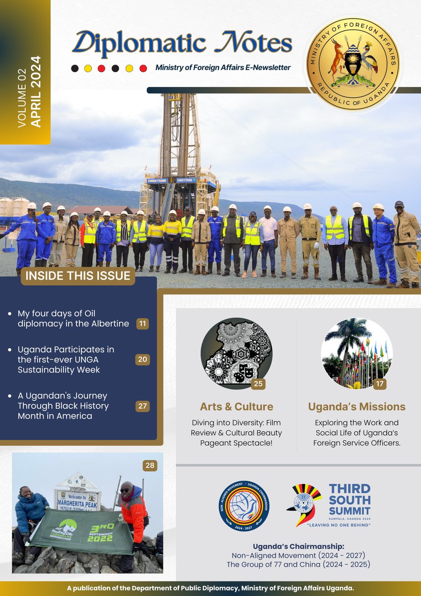 #MoFAUpdate: Explore the April edition of the MoFA E-Newsletter to follow our journey in commercial and oil diplomacy, along with the latest updates from the Ministry🇺🇬. Read here👉 mofa.go.ug/sites/havana.d… @GenJejeOdongo @okelloryem @MulimbaJohn1 @Tybisa @MEMD_Uganda