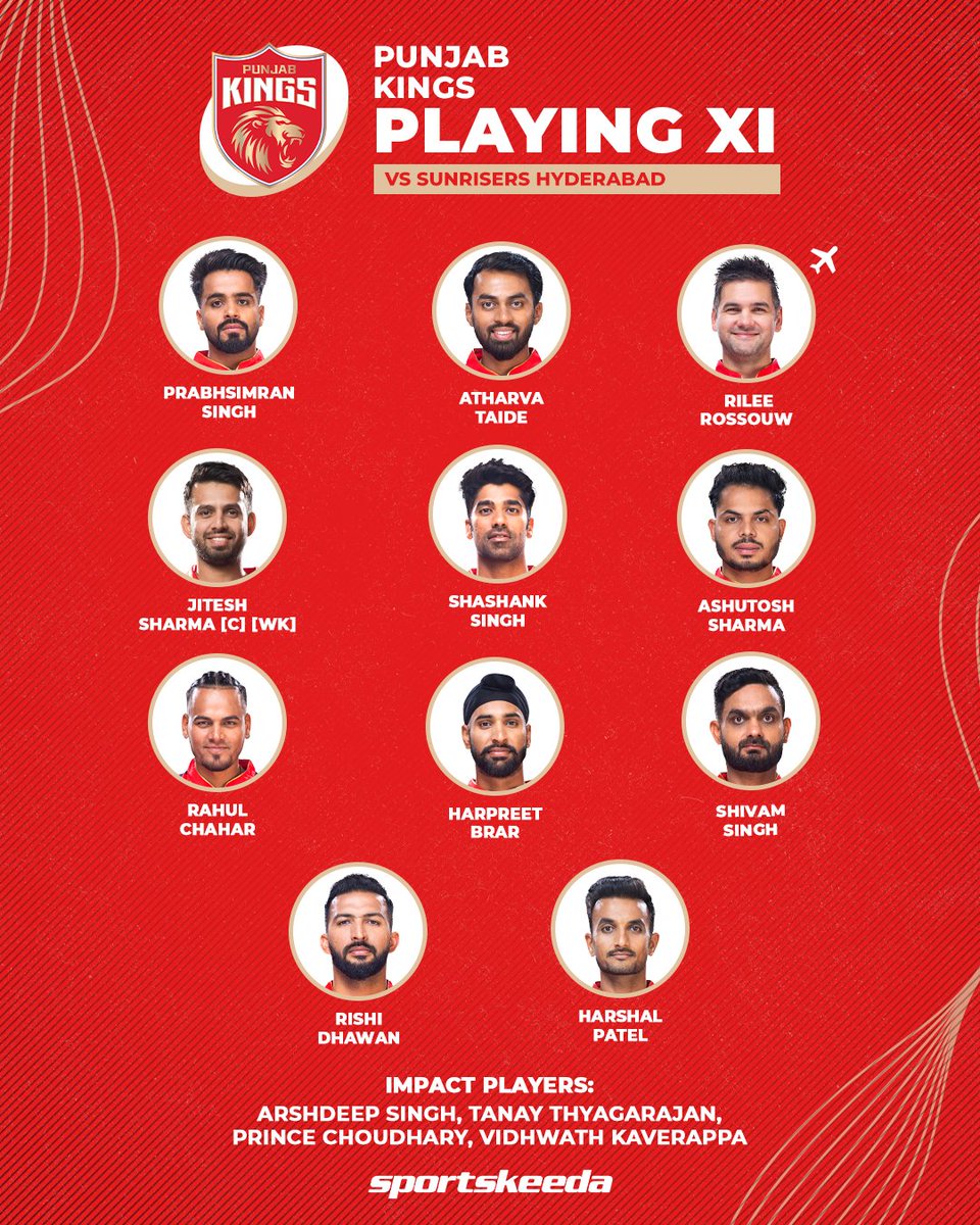 Here are the playing XIs and substitutes of both sides. 🟠🔴 #SRHvPBKS #CricketTwitter #IPL2024