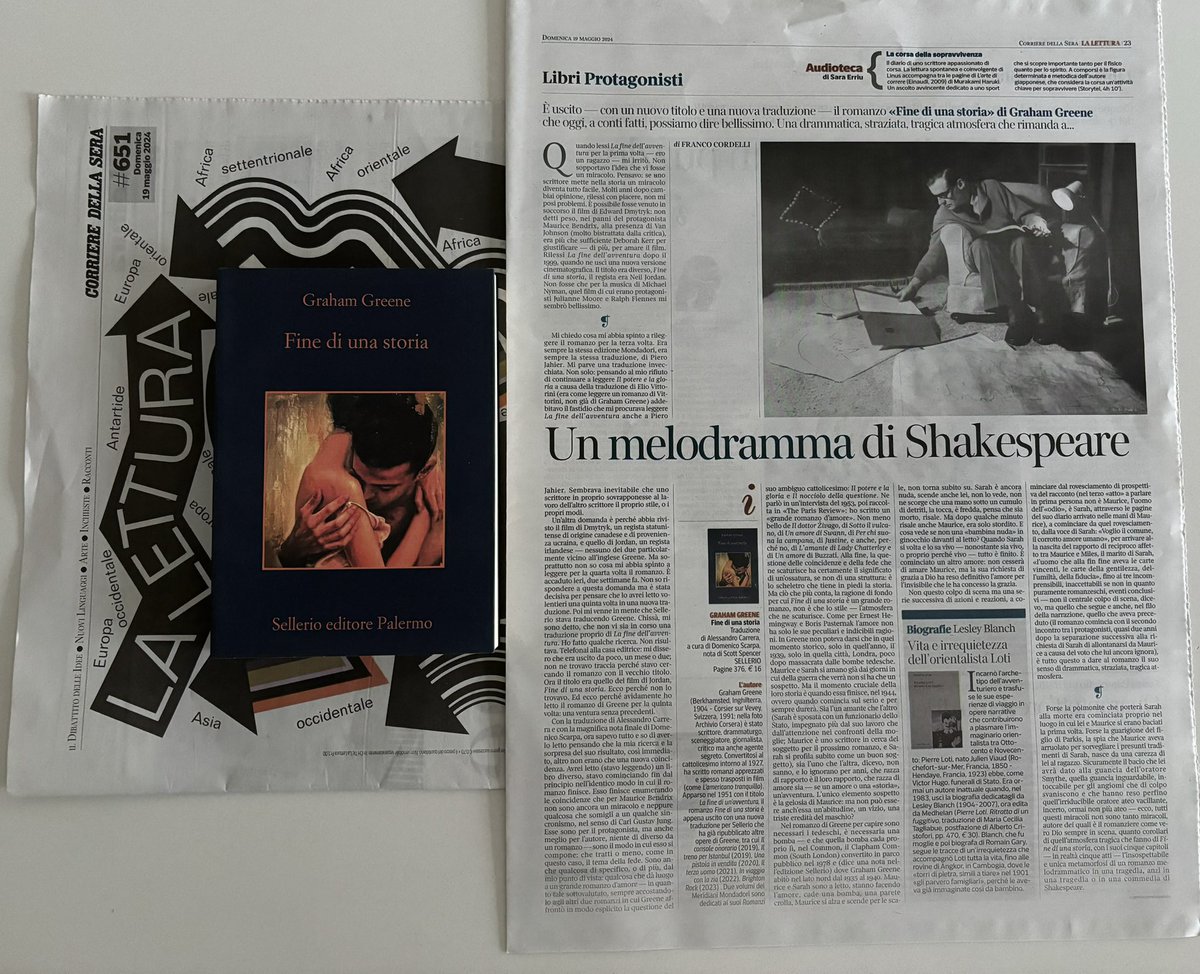 Franco Cordelli rilegge #Finediunastoria” di #Greene e lo trova bellissimo: “L'insospettabile e unica metamorfosi di un romanzo melodrammatico in una tragedia, anzi in una tragedia o in una commedia di Shakespeare”. @La_Lettura