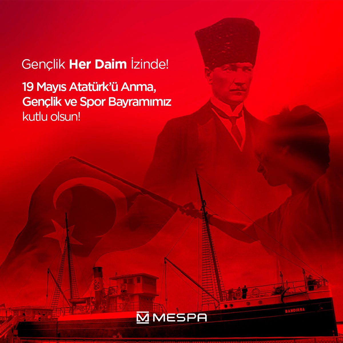 Başta Ulu Önder Mustafa Kemal Atatürk olmak üzere, bu toprakları bize armağan eden tüm şehitlerimizi rahmet ve minnetle anıyoruz. 

Gençlik ve spor bayramınız kutlu olsun!

#MESPA #19Mayıs1919