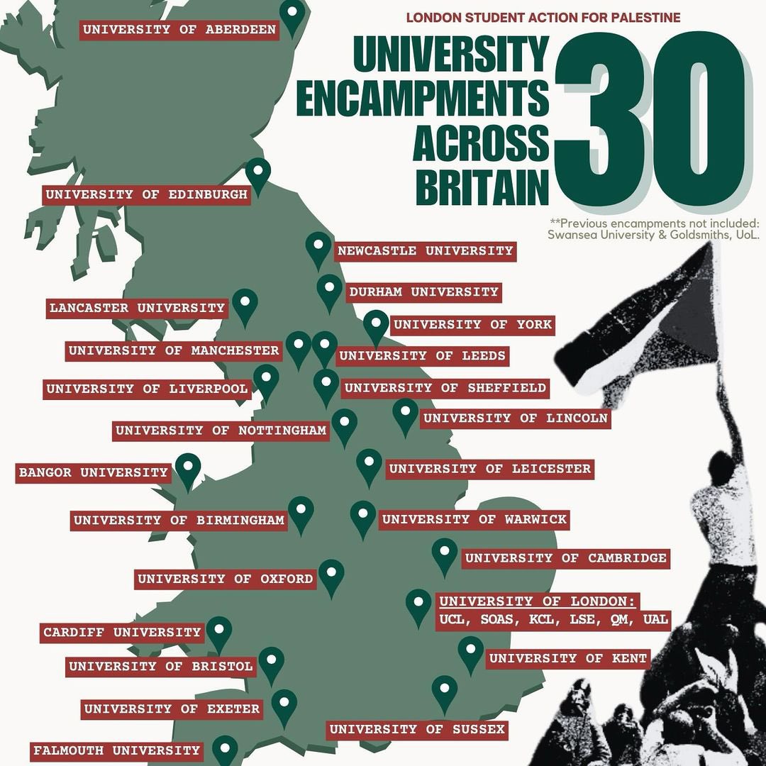 30 university encampments across the UK and counting!