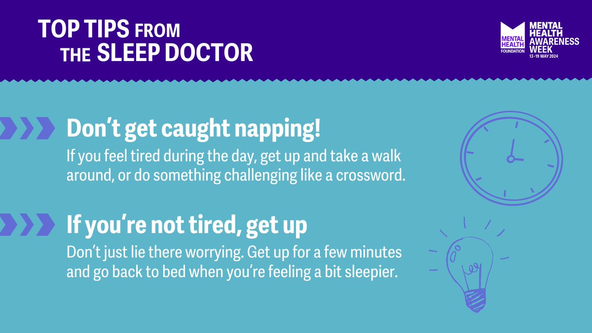 mentalhealth's tweet photo. There are lots of ways to improve the quality of your sleep, like exercising, eating well and avoiding stimulation at night.

Starting a sleep diary can help you figure out what works best for you, and there’s no better time to do that than #MentalHealthAwarenessWeek. 💤💜 https://t.co/dqlTnfaxHo