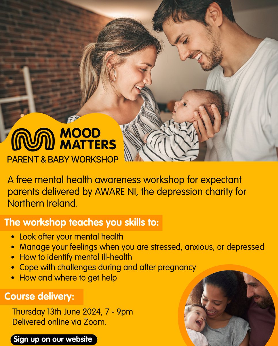 Mood Matters Parent and Baby sessions. 📅 13th June- Online session 🕙 7-9pm Sign up here⬇️ pulse.ly/a3ybdomist The programme is suitable for expectant parents and parents with children aged 0-3 years.