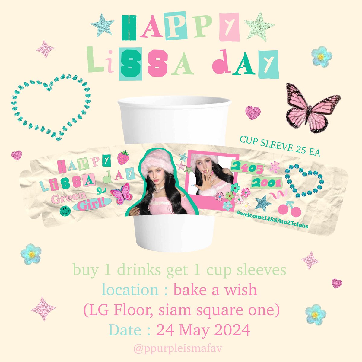 — #welcomeLISSAto23clubs 🍀
𝘤𝘶𝘱 𝘴𝘭𝘦𝘦𝘷𝘦 𝘱𝘳𝘰𝘫𝘦𝘤𝘵 

💚𝟭 𝙙𝙧𝙞𝙣𝙠𝙨 / 𝟭 𝙚𝙖✨ (only 25 ea)

𝗹𝗼𝗰𝗮𝘁𝗶𝗼𝗻  : 𝙗𝙖𝙠𝙚 𝙖 𝙬𝙞𝙨𝙝 🧼
(𝙇𝙂 𝙁𝙡𝙤𝙤𝙧, 𝙨𝙞𝙖𝙢 𝙨𝙦𝙪𝙖𝙧𝙚 𝙤𝙣𝙚)

𝗱𝗮𝘁𝗲 : 𝟮𝟰 𝙢𝙖𝙮 - 𝙨𝙤𝙡𝙙 𝙤𝙪𝙩 ❕

#ลิซซ่าเมริซ่า #MelissaAnnWonson