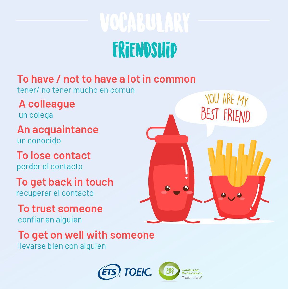 Friendship 🤜🤛 
.
.
.
#vocabularioinglés #CertificaciónInglés #FormaciónInglés #MejoraTuInglés #Englishonline #CursoInglés #Englishvocabulary #TOEIC #360LPT