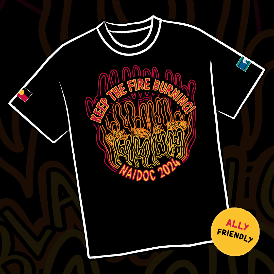 REMINDER: Pre-order our NAIDOC Week tee today 🖤💛❤️ If you want this deadly tee ready for all your NAIDOC activities make sure you get in quick! This year's tee is designed by the incredibly talented Garrwa artist Chloe Wegener. Order now at: firstpeoplesvic.myshopify.com/products/naido…