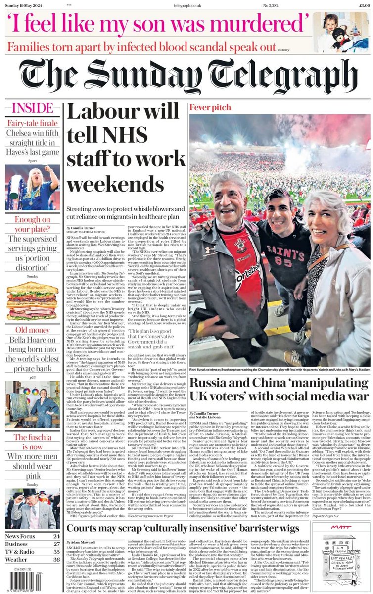 Labour will tell NHS staff to work weekends & evenings after the GE says Streeting, in his healthcare plan, as part of efforts to shorten waiting lists. Presumable he means GPs & clinics as hospital wards are already open 24/7. Will he provide enough NHS staff for this?