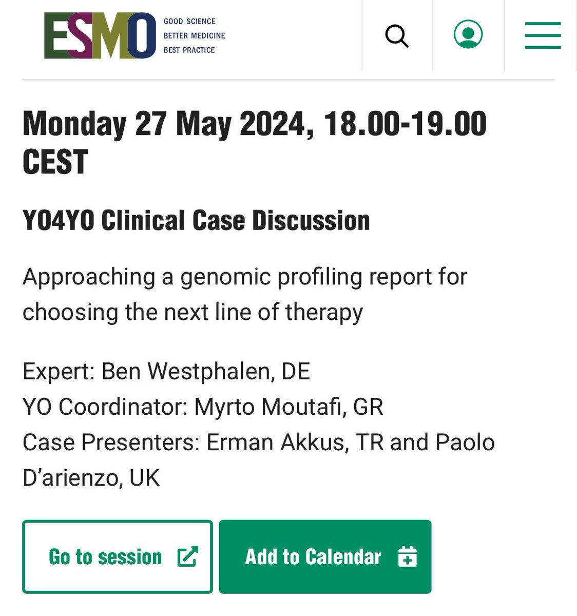 📢🗓️Add to calendar! 🔆 YO4YO Virtual Clinical Case Discussion session @myESMO #YOC ✅'Approaching a genomic profiling report for choosing the next line of therapy' 🧬 We will present and discuss the cases on Monday 27, 18.00 CEST Big thanks to @myESMO #YOC for organizing