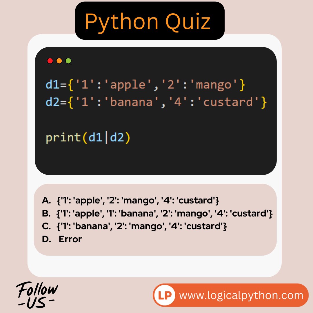 💻Python Dictionary Challenge🐍
.
Code It and comment down your answer✍️⌨️

#python #programming #developer #morioh #programmer #softwaredeveloper #computerscience #webdev #webdeveloper #webdevelopment #pythonprogramming #pythonquiz #ai #ml #machinelearning #datascience