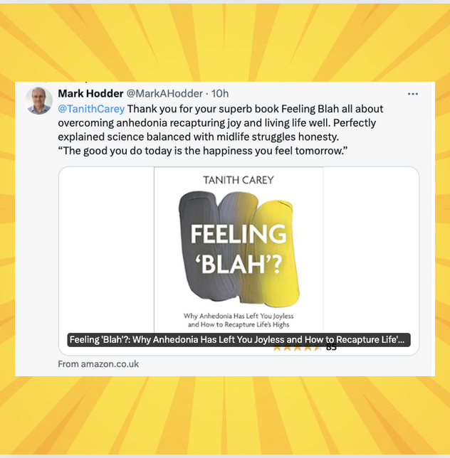 Tanith Carey 🌱 (@tanithcarey) on Twitter photo Looking for something that cuts through the repetitive noise on modern health?
Read the 105 plus reviews of Feeling Blah? here
brnw.ch/21wIxsI
Thanks <a href="/MarkAHodder/">Mark Hodder</a>
#psychology #neuroscience #health #Sunday #mentalhealthawarenessmonth #mentalhealthawareness Looking for something that cuts through the repetitive noise on modern health?
Read the 105 plus reviews of Feeling Blah? here
brnw.ch/21wIxsI
Thanks <a href="/MarkAHodder/">Mark Hodder</a>
#psychology #neuroscience #health #Sunday #mentalhealthawarenessmonth #mentalhealthawareness