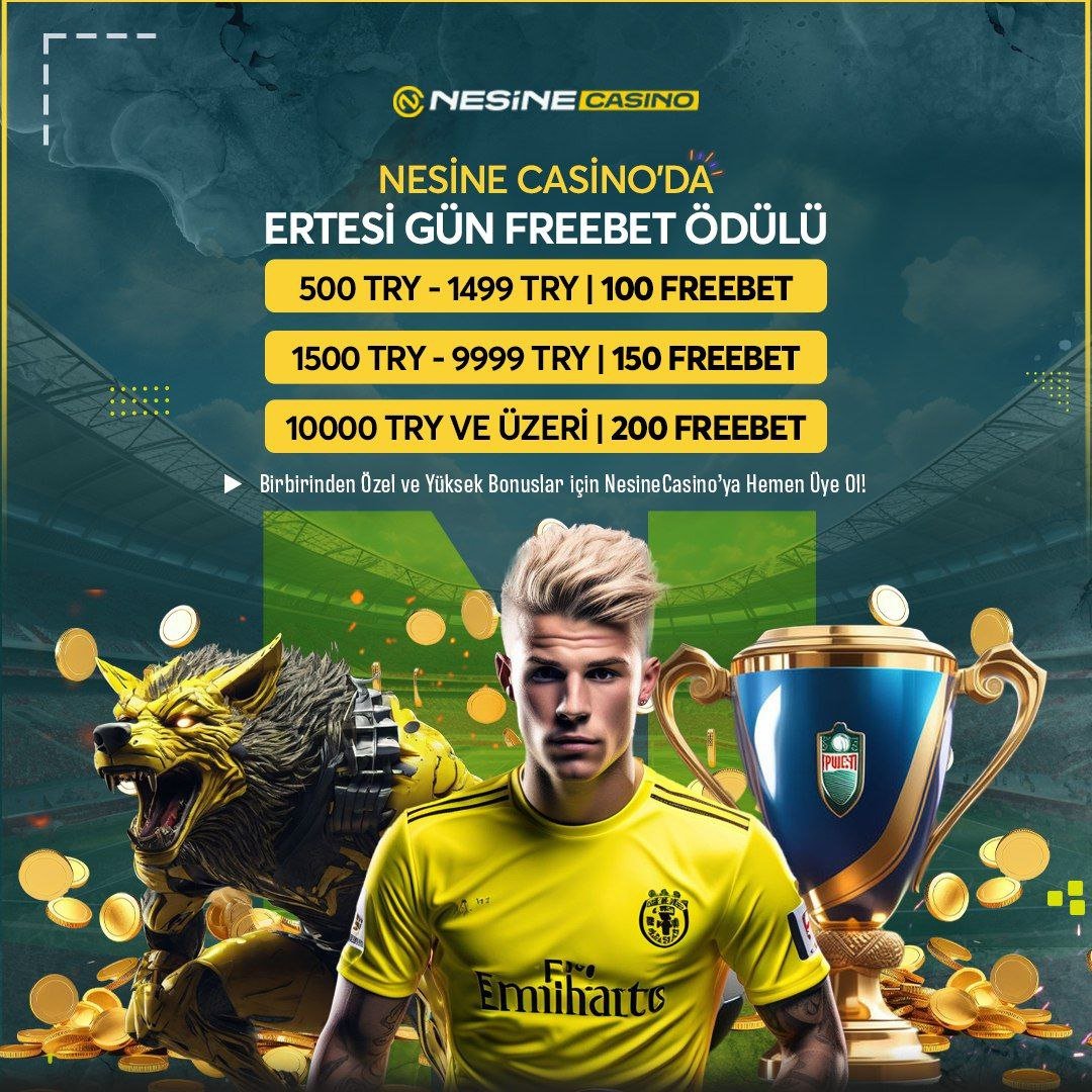 🔔Üye Ol: t2m.io/nesinecasinoli…

⚽️ ERTESİ GÜN FREEBET ile #NesineCasino 'da Spor Heyecanı ⚽️

✅  ERTESİ GÜN FREEBET Kapsamında Üyelerimizin Eklemeleri Tamamlanmıştır

❤️ #NesineCasino Ailesi Olarak Oyunlarınızda Bol Şans Bol Kazançlar Dileriz.