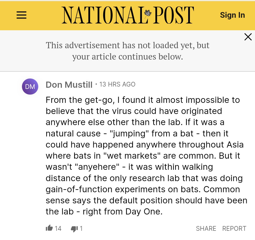 Canadian Newspaper runs an editorial about how heavily conflicted @PeterDaszak 'swindled the public' with his false assurances that he was sure a lab leak was impossible. h/t @equal_ibrium nationalpost.com/opinion/colby-…