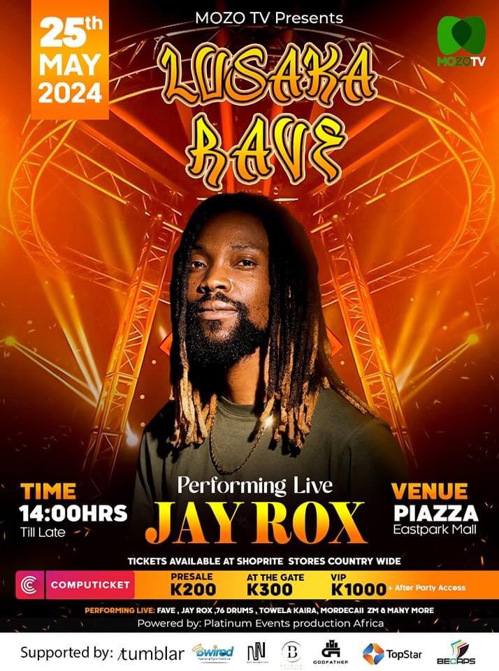 We have added some Roxa vibes 🔥! @officialJayRox will be sharing the stage with Nigerian 🇳🇬 AfroSoul Superstar @faveszn At The LUSAKA RAVE !🥳💃🏾. Grab your ticket now! 💚 Or contact us on: +260 972602393 for your ticket reservation. #MozoTV #TheLusakaRave #Music