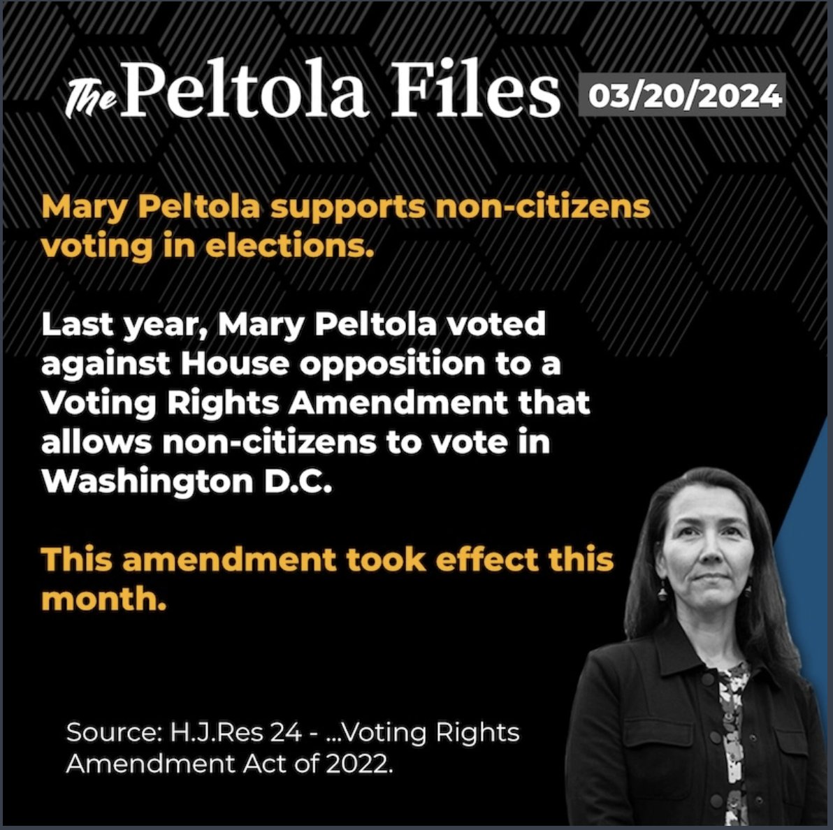 Remember when Peltola made this vote? Mary Peltola's votes are bad for Alaska & bad for our country. Help us retire Peltola in November. Learn more: alaskagop.net/peltola-files/ Get involved & volunteer: alaskagop.net/volunteer/