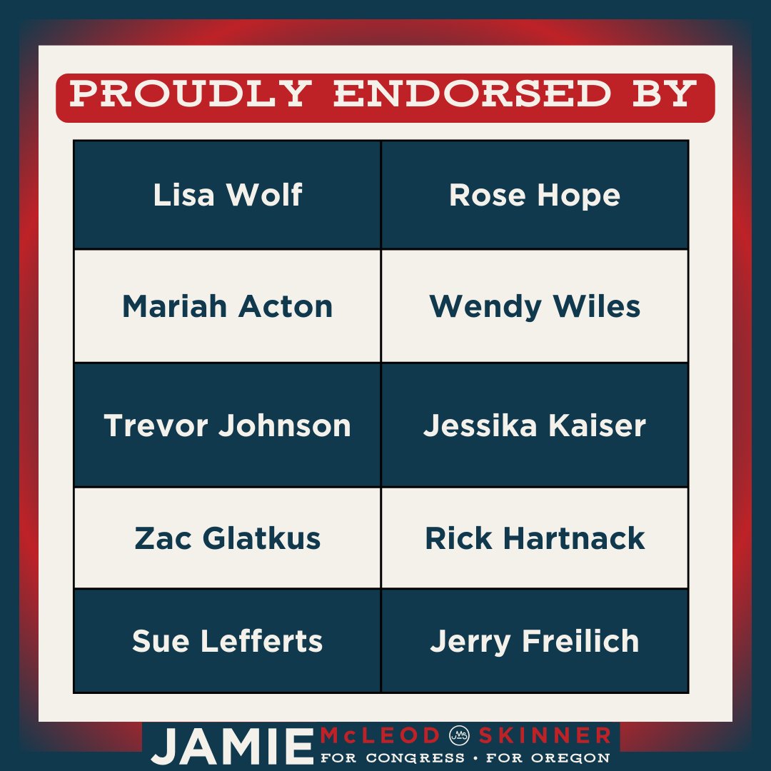 Proud to be endorsed by the following community leaders.

#OR05 #JamieForOregon