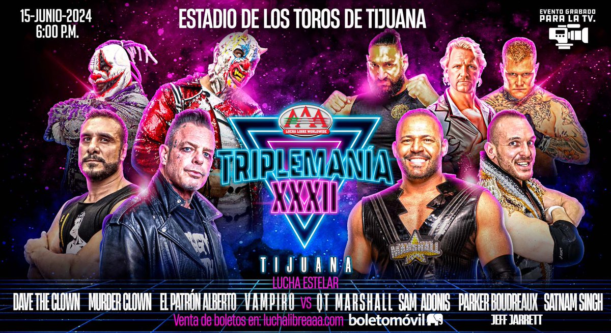 .@RealJeffJarrett y compañía buscarán arruinar el festejo de @vampiro_vampiro en #TriplemaniaXXXII 

¡La Última Lucha de Vampiro en Tijuana!

15 de junio, Estadio de los @TorosDeTijuana 

Boletos en @boletomovil @luchalibreaaa
