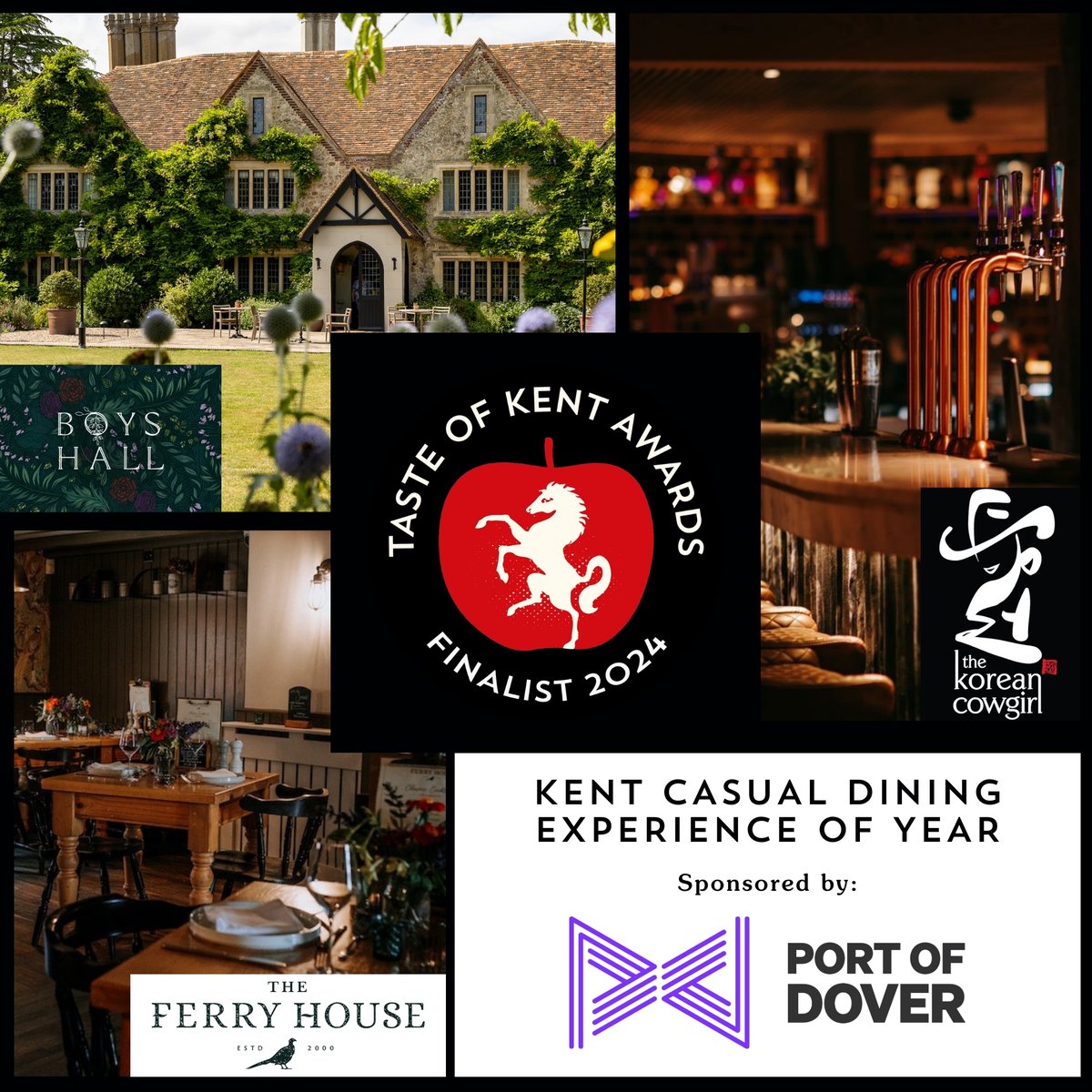 Kent Casual Dining Experience of the Year, Sponsored by: @Port_of_Dover The finalists are: Boys Hall, Willesborough @FerryHouseInn, Isle of Sheppey @Korean_Cowgirl, Canterbury Discover the other finalist & see them at the Food & Drink festival: ow.ly/ePBV30sCtFe