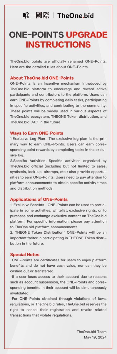 TheOne_bid's tweet photo. 🌈https://t.co/Iw5nXacQIB ONE-Points Upgrade Instructions  🟨🟢

🧩https://t.co/Iw5nXacQIB #points are officially renamed ONE-Points. Here are the detailed rules about ONE-Points.🥳

#theonebid #NFT https://t.co/5zKPXymL5O