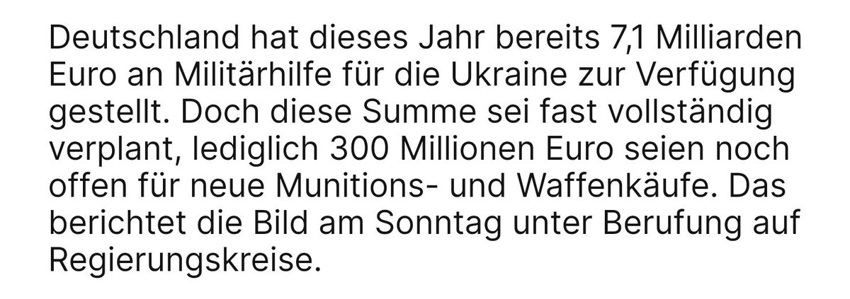 Ganz normal ist das nicht: 
#Pistorius verlangt jetzt weitere 3,8 Mrd Euro für die #Ukraine, dann sind fast 11 Mrd Euro ausgegeben.
Für 2025 hat er einen Mehrbedarf von 6,7 Milliarden Euro angemeldet. Schluss! Es reicht ‼️