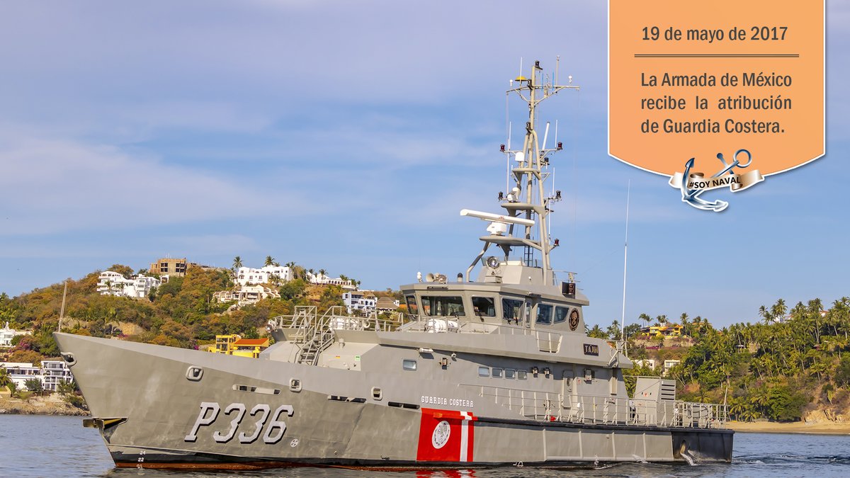 #UnDíaComoHoy pero de 2017 se publica en el #DOF el decreto que otorga a la #ArmadaDeMéxico la atribución de #GuardiaCostera y Mantenimiento del Estado de Derecho en las zonas marinas mexicanas, costas y recintos portuarios. #ParaServirAMéxico