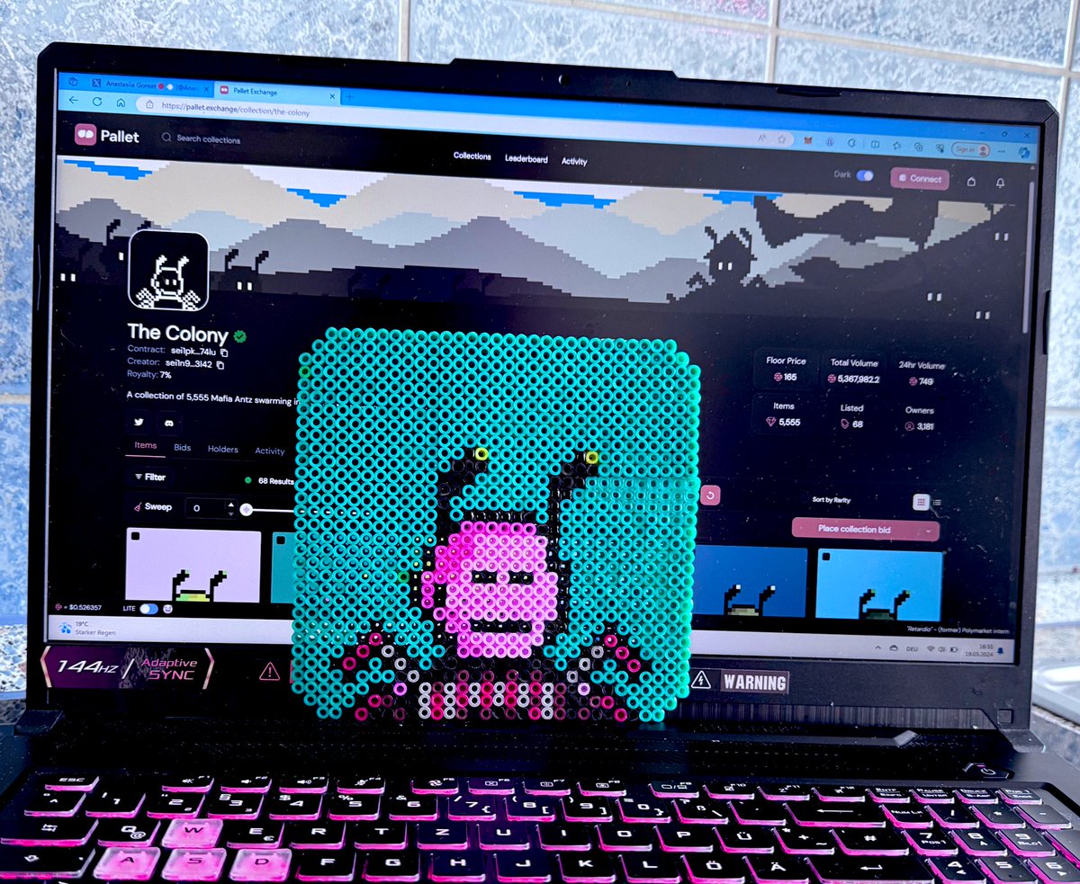 Minted <a href="/TheColonyNFT__/">The Colony</a>  for 0 $Sei. 

PS: Some of the beads  didn't pass the iron test and melted more than expected... 

And my back hurts 😄

But i Love It😊♥️

#NFT on (not) Canvas👀